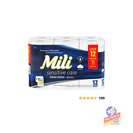 Papel Higiênico Mili Folha Dupla 30mts leve 12 pague 11