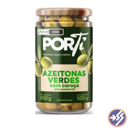 Azeitona Verde Porti c/ Caroço vidro 500g