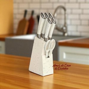 Jogo Facas Style c/ Cepo Marmore 6pcs
